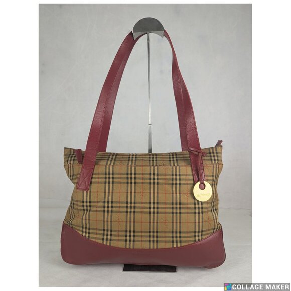 BURBERRY Vintage Haymarket Leather Classic Nova Check Beige Tote Charm BAG - Picture 1 of 15